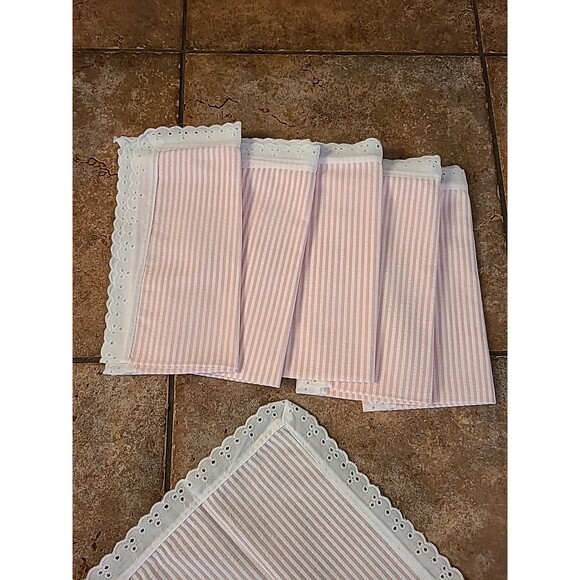 Set 6 Seersucker Table Cloth Napkins Pink White Stripes 18” Square 100% Cotton - Picture 6 of 10